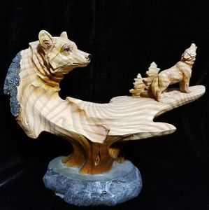Carved wolf sculpture